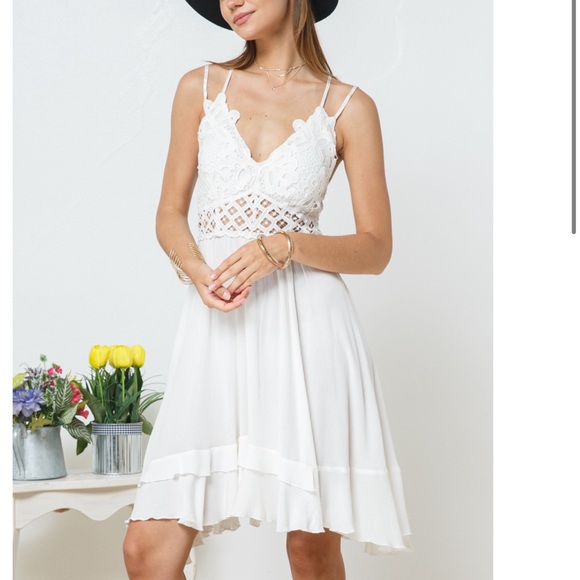 ONE LEFT ☝️NEW White Bralette Lace Double Strap Ruffle Asymmetrical Midi Dress - Picture 3 of 8